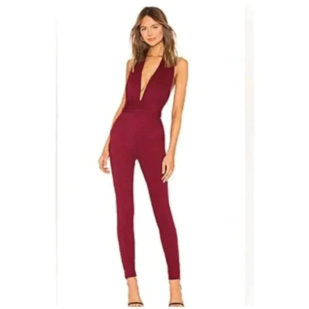 NBD Lively Halter Jumpsuit in Burgundy Size XXS